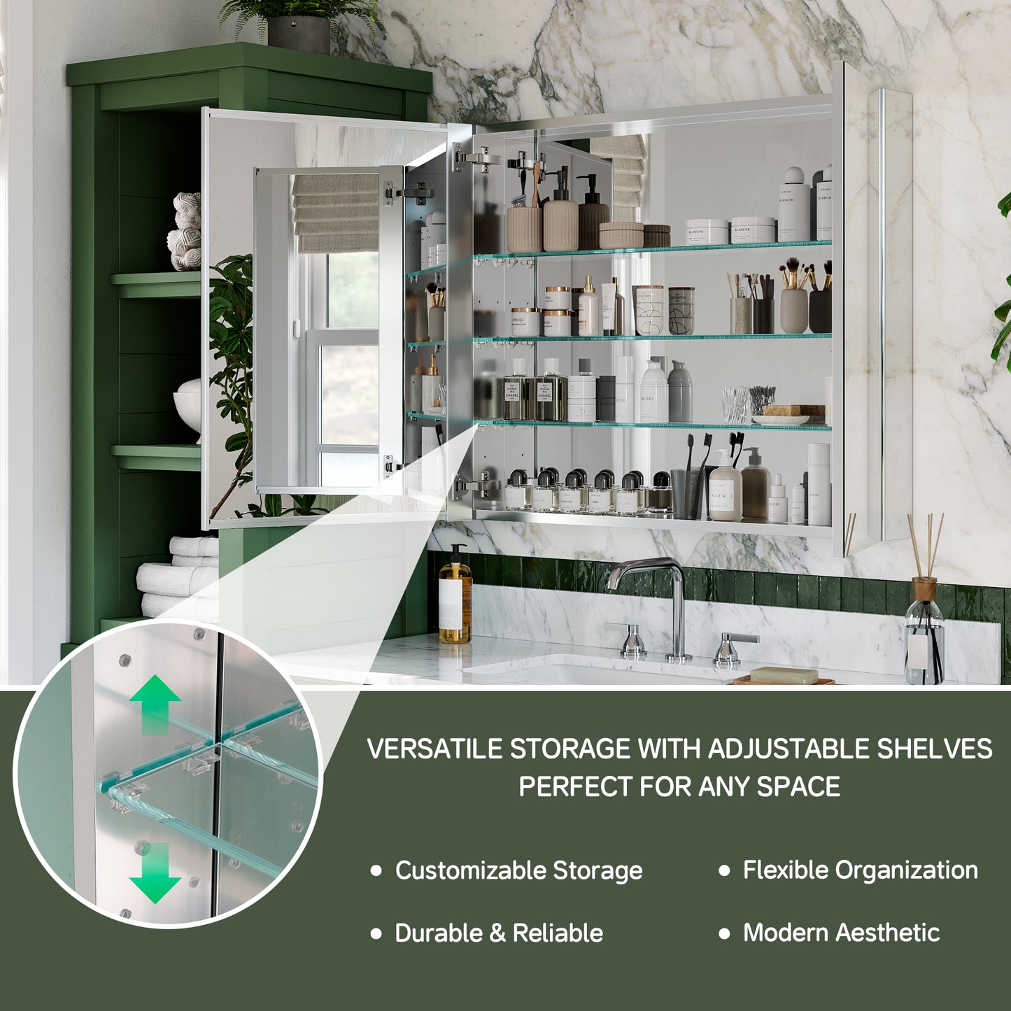 Double Door Premium Medicine Cabinet with Mirror – 36" x 30", Surface or Recessed Mount