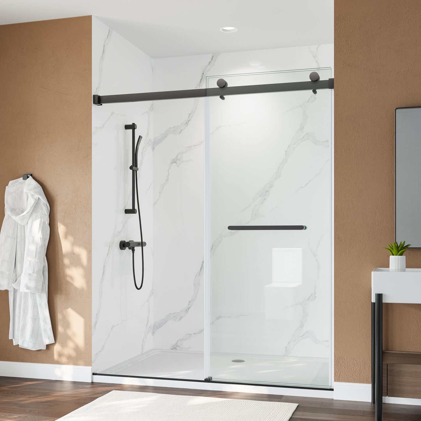 60" x 75" Frameless Double Sliding Shower Door with Tempered Glass Durable & Waterproof Perfect for Bathrooms