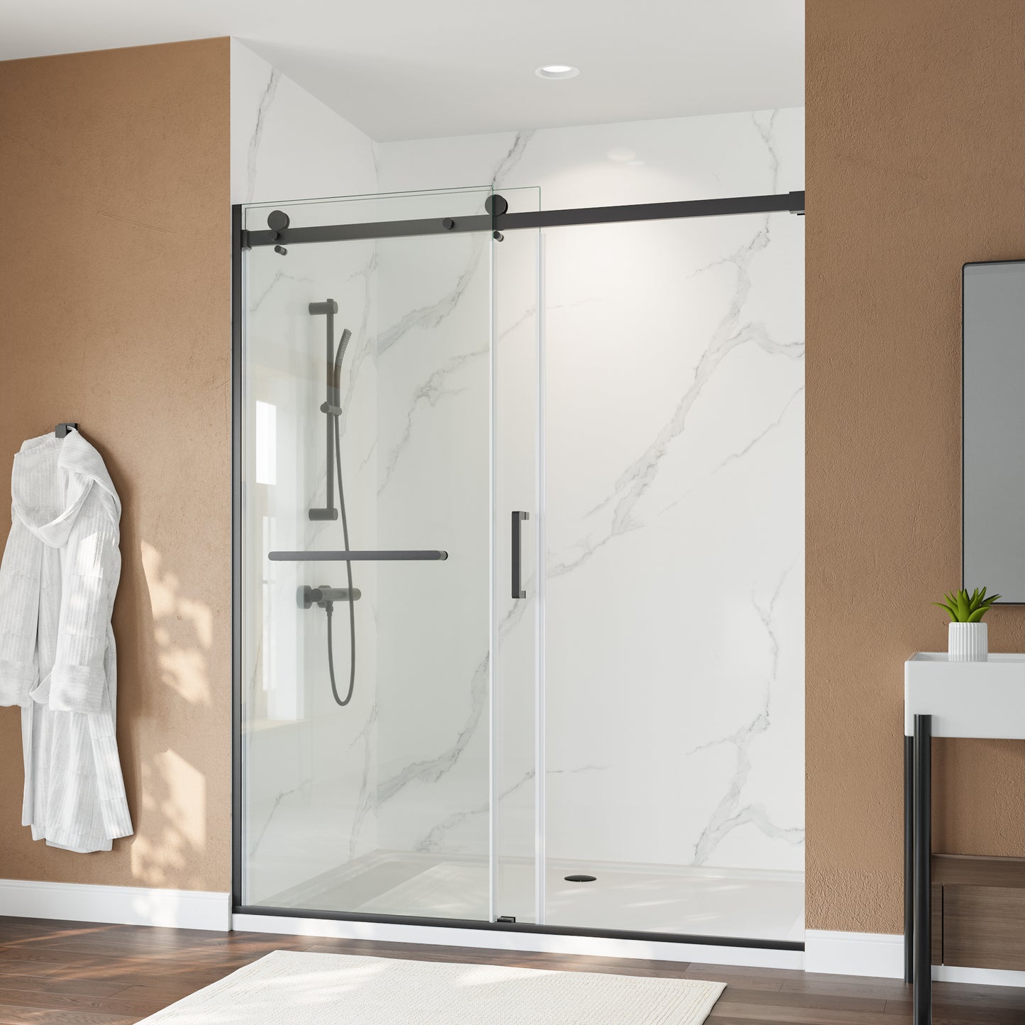 60" x 75" Semi-Framed Single Swing Shower Door with Tempered Glass Durable & Waterproof Perfect for Bathrooms