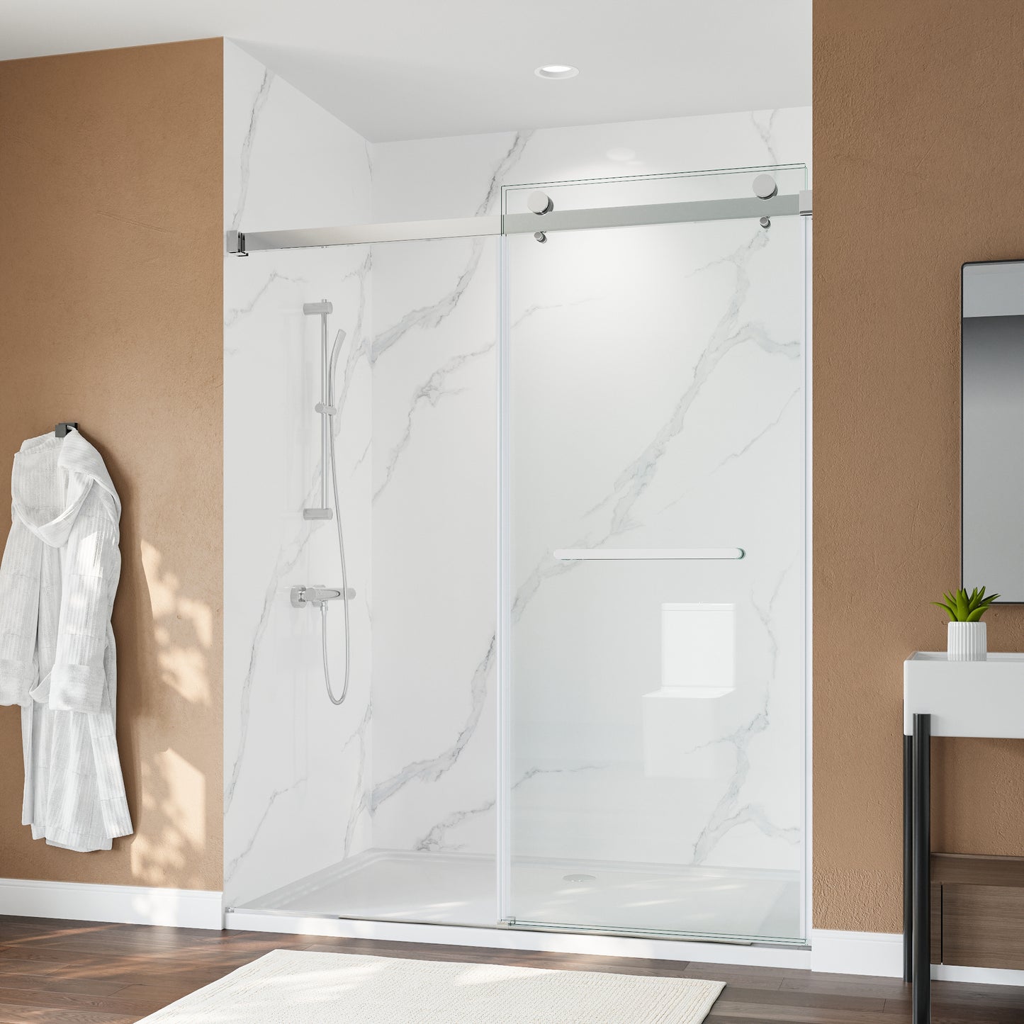 60" x 75" Frameless Double Sliding Shower Door with Tempered Glass Durable & Waterproof Perfect for Bathrooms