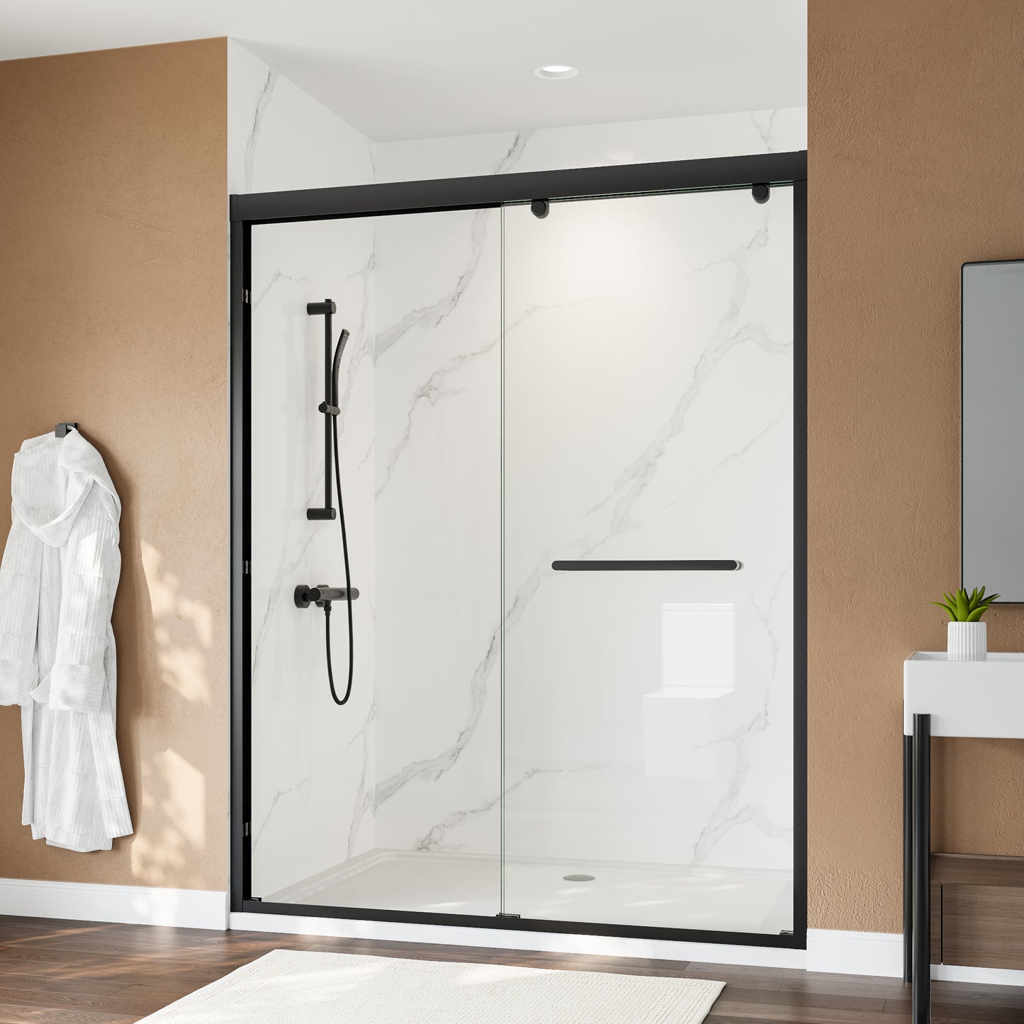60" x 76" Double Sliding Shower Door with Tempered Glass Durable & Waterproof Perfect for Bathrooms