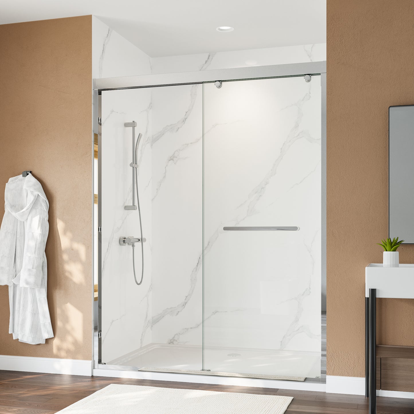 60" x 76" Double Sliding Shower Door with Tempered Glass Durable & Waterproof Perfect for Bathrooms