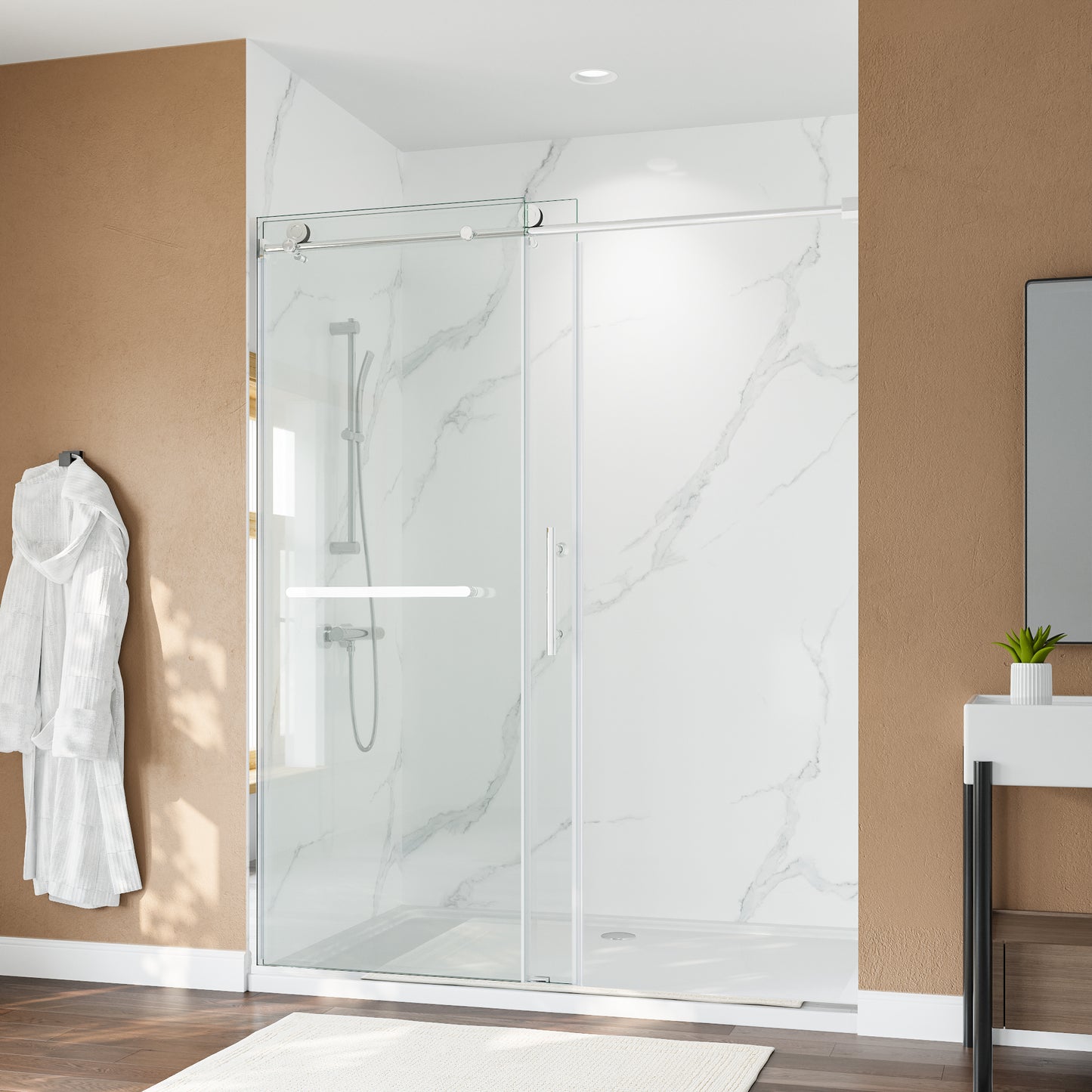 60" x 75" Semi-Framed Single Swing Shower Door with Tempered Glass Durable & Waterproof Perfect for Bathrooms