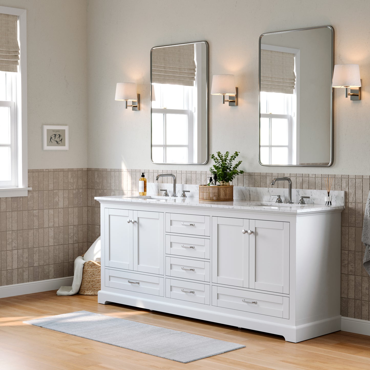 Solid Wood Frame Bathroom Vanity with Spacious Storage