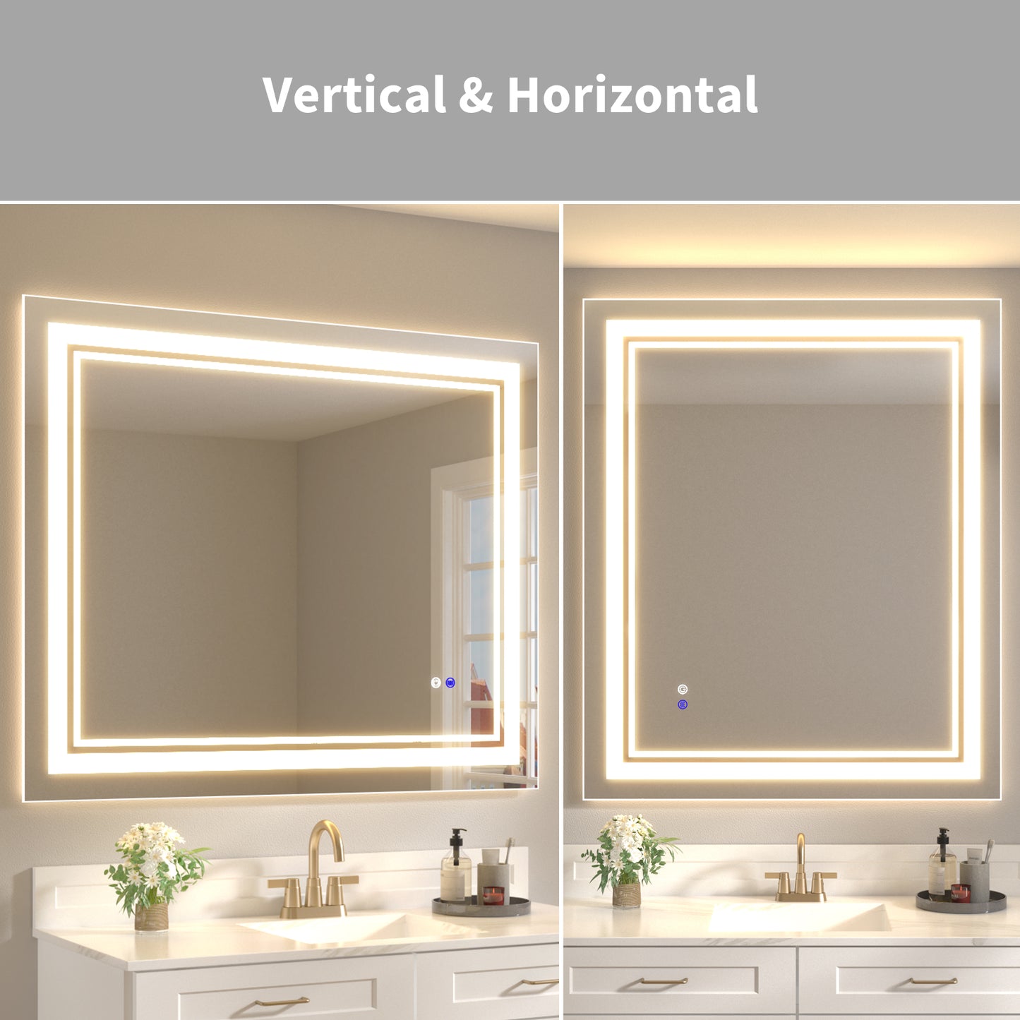 40"x32" LED Bathroom Mirror, Anti-Fog Memory Setting, 3 Colors Dimmable Lighted Bathroom Mirror Wall Mounted