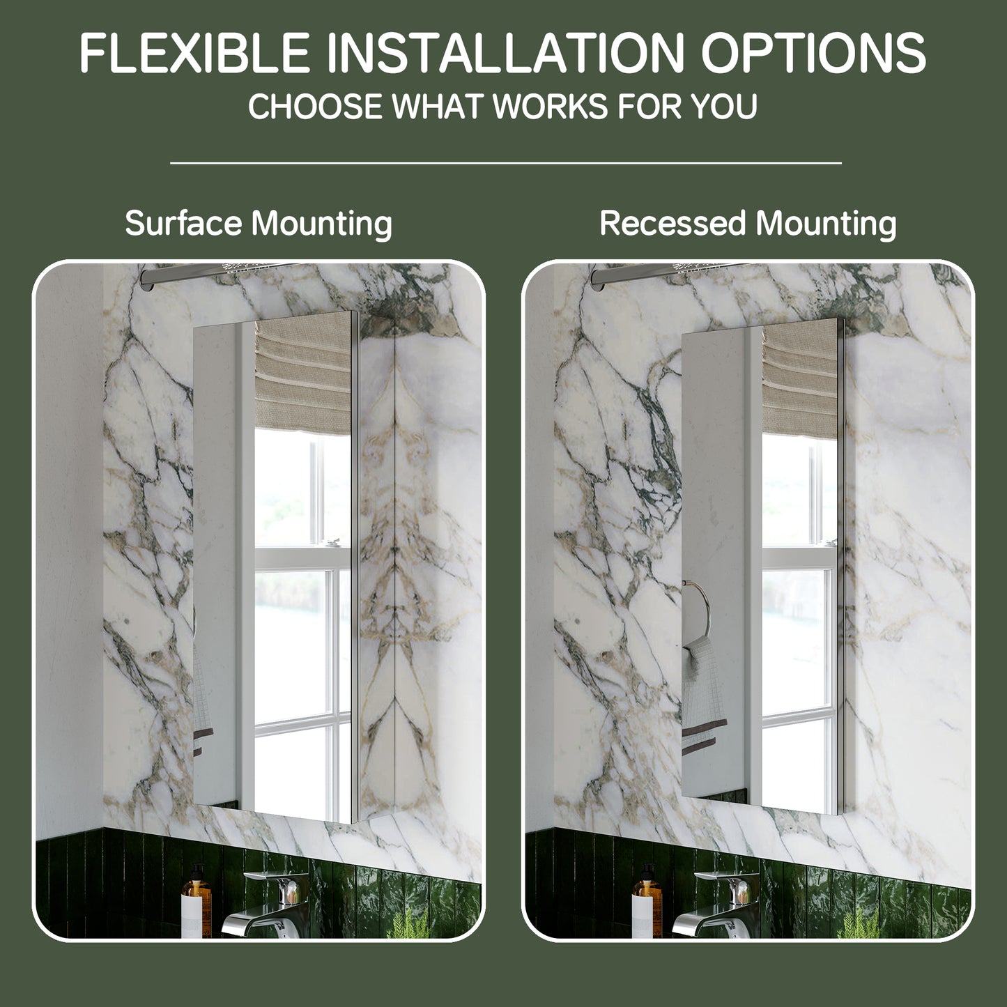 Premium Medicine Cabinet with Mirror – 12" x 30", Surface or Recessed Mount