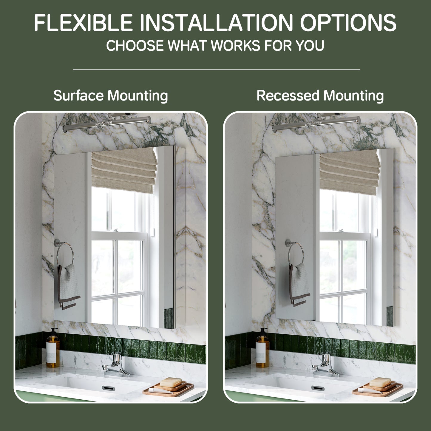 Premium Medicine Cabinet with Mirror – 24" x 30", Surface or Recessed Mount