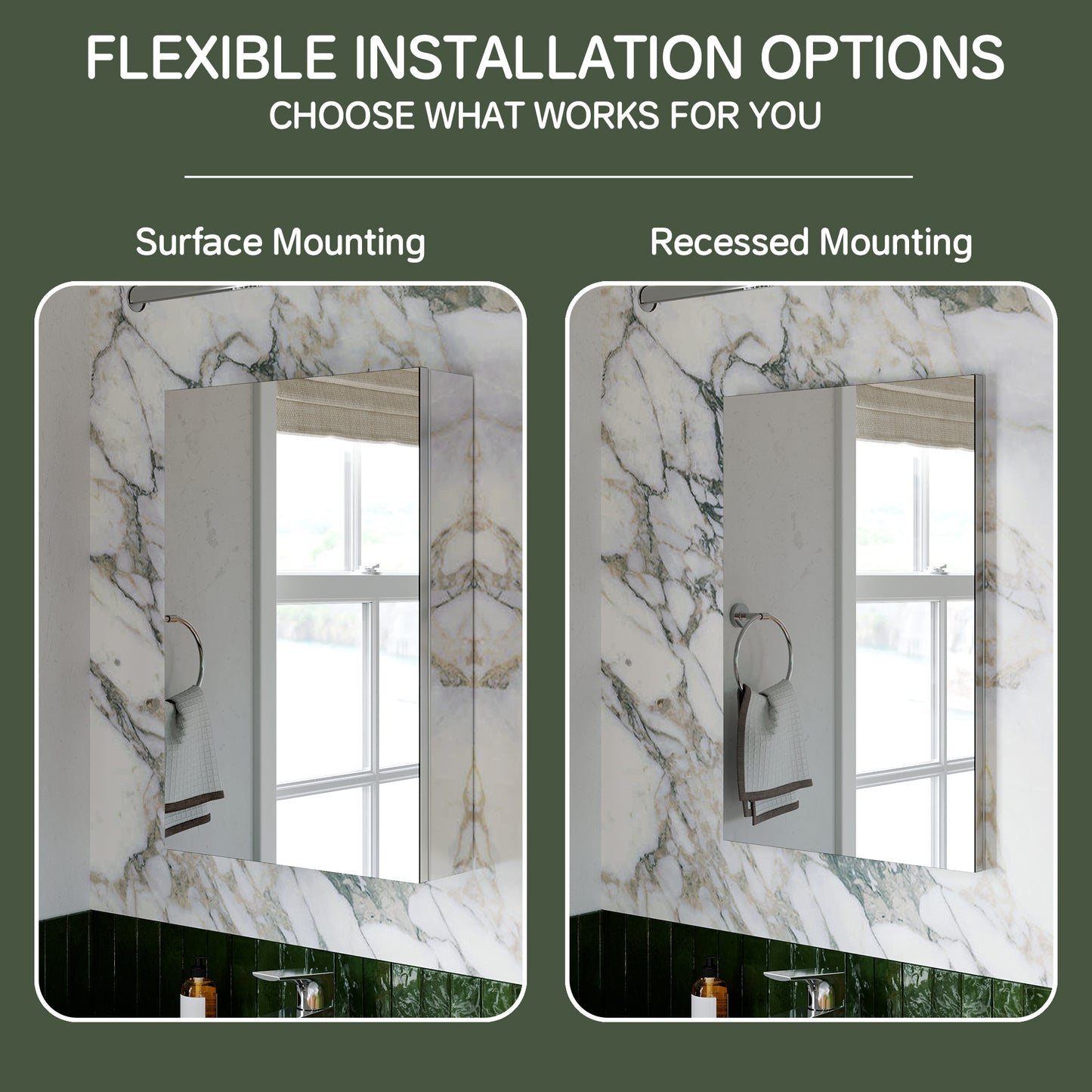 Premium Medicine Cabinet with Mirror – 16" x 24", Surface or Recessed Mount