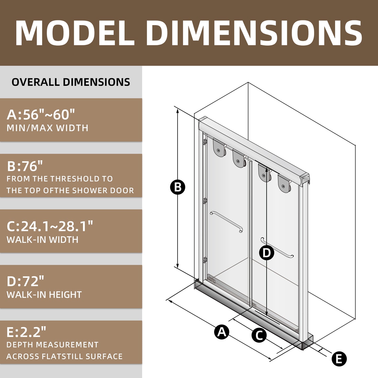 60" x 76" Double Sliding Shower Door with Tempered Glass Durable & Waterproof Perfect for Bathrooms