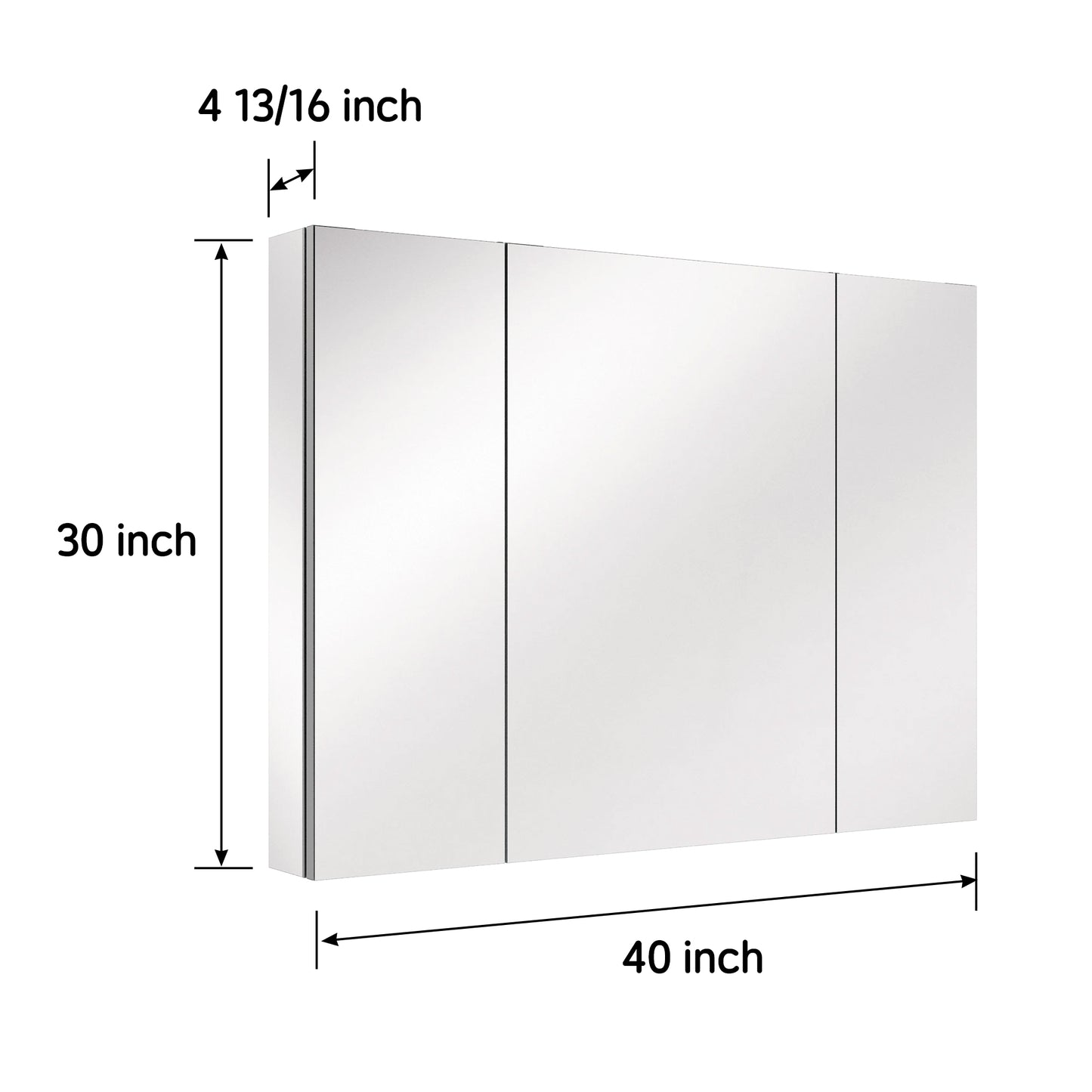 Triple Door Premium Medicine Cabinet with Mirror – 40" x 30", Surface or Recessed Mount