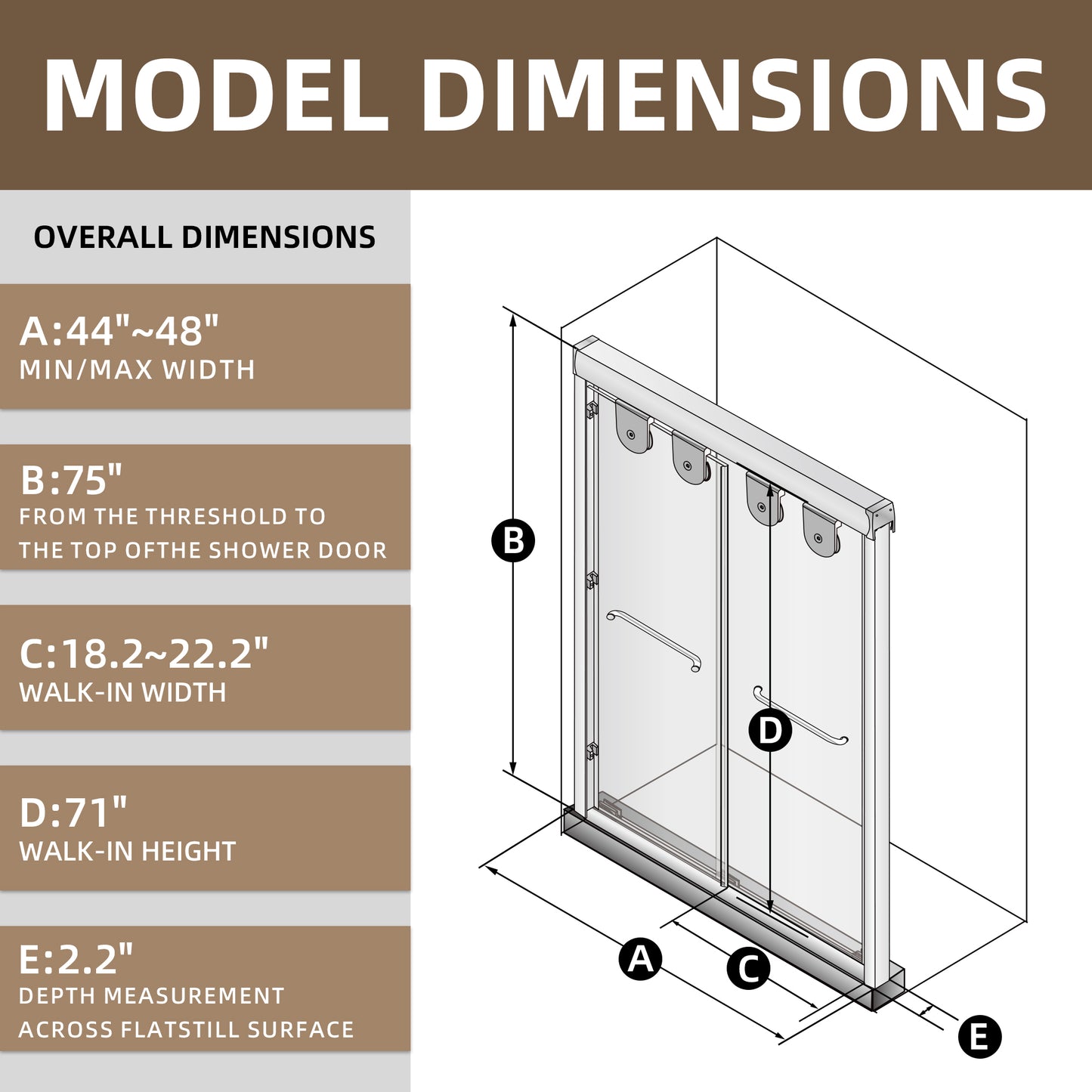 48" x 75" Double Sliding Shower Door with Tempered Glass Durable & Waterproof Perfect for Bathrooms