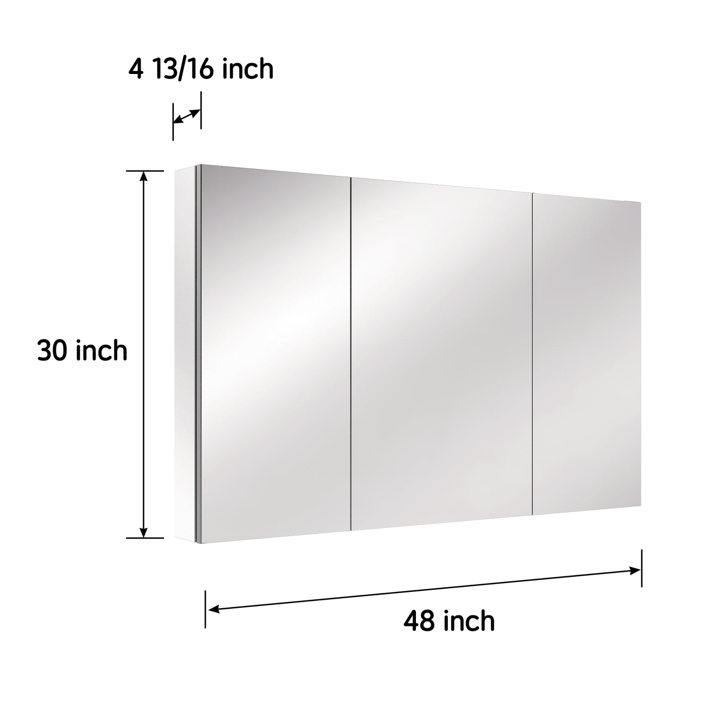 Triple Door Premium Medicine Cabinet with Mirror – 48" x 30", Surface or Recessed Mount