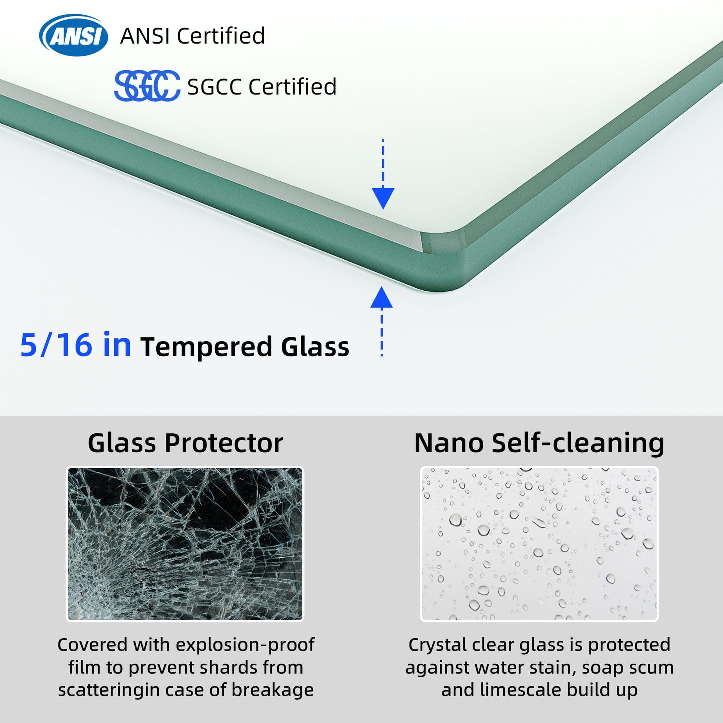 60" x 75" Frameless Double Sliding Shower Door with Tempered Glass Durable & Waterproof Perfect for Bathrooms