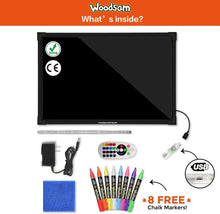 Load image into Gallery viewer, Woodsam LED Drawing Painting Board - 24&quot; x 16&quot; Erasable Non Porous Glass Surface with 8 Fluorescent Window Markers-Best for Chalkboard Blackboard Whiteboard Bulletin/Letter/Spelling/Display/Menu Board