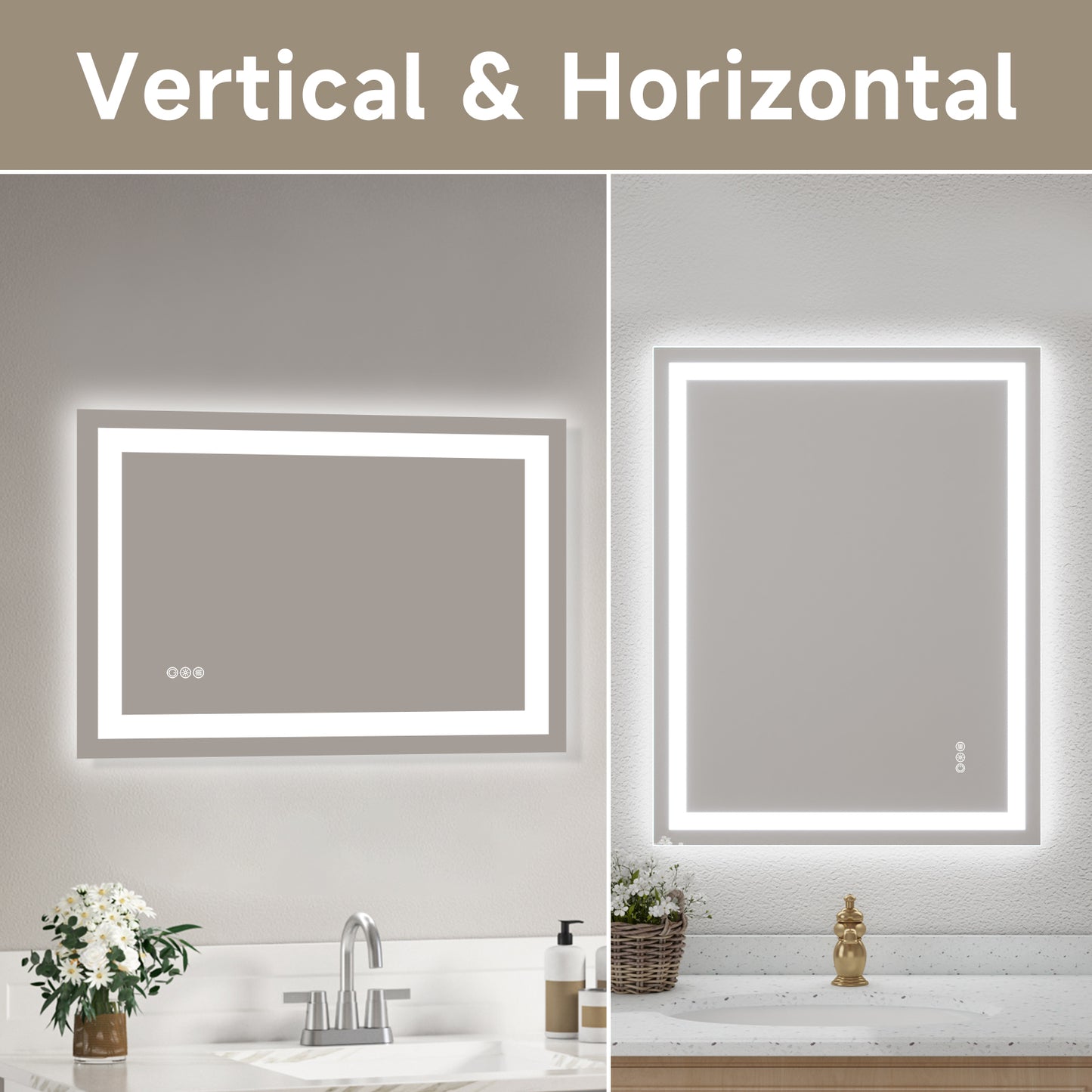 Wall Mounted LED Lighted Bathroom Mirror 28"x36", Anti-Fog, Memory Function, 3 Colors Dimmable