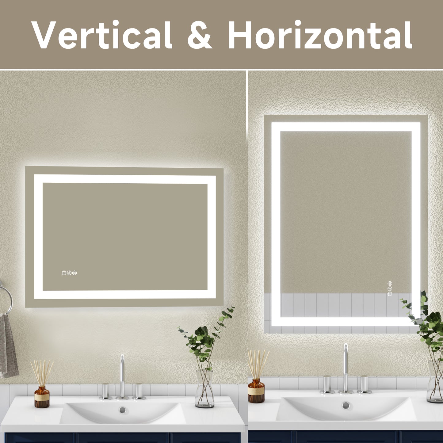 Wall Mounted LED Lighted Bathroom Mirror 24"x32", Anti-Fog, Memory Function, 3 Colors Dimmable