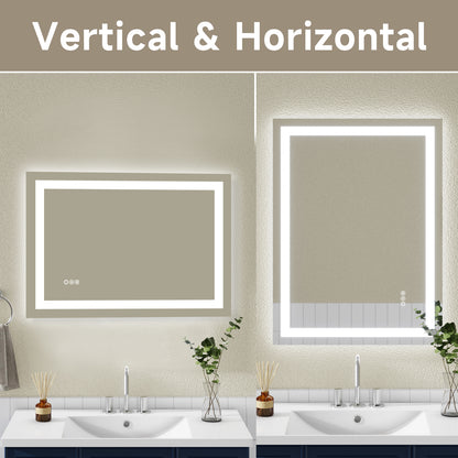 Wall Mounted LED Lighted Bathroom Mirror 24"x32", Anti-Fog, Memory Function, 3 Colors Dimmable