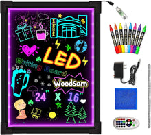 Load image into Gallery viewer, Woodsam LED Drawing Painting Board - 24&quot; x 16&quot; Erasable Non Porous Glass Surface with 8 Fluorescent Window Markers-Best for Chalkboard Blackboard Whiteboard Bulletin/Letter/Spelling/Display/Menu Board