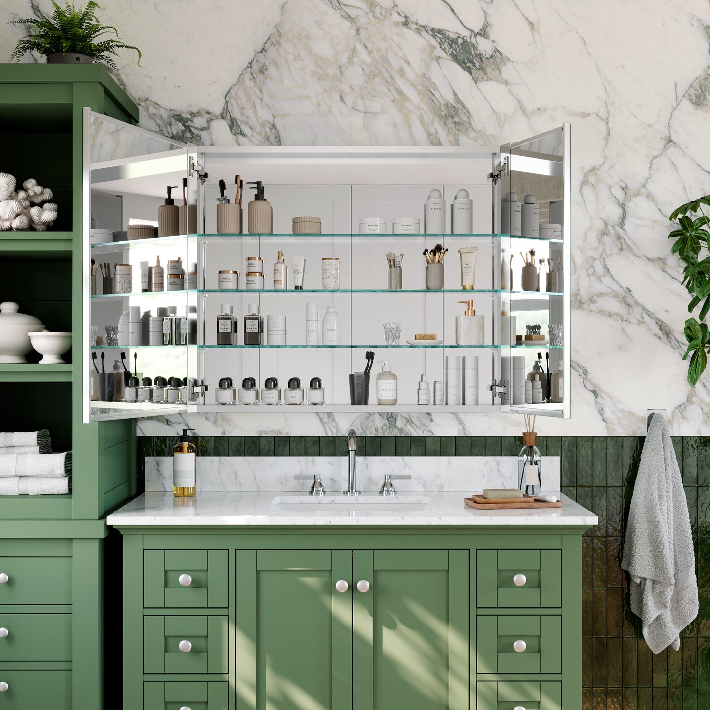 Double Door Premium Medicine Cabinet with Mirror – 36" x 30", Surface or Recessed Mount