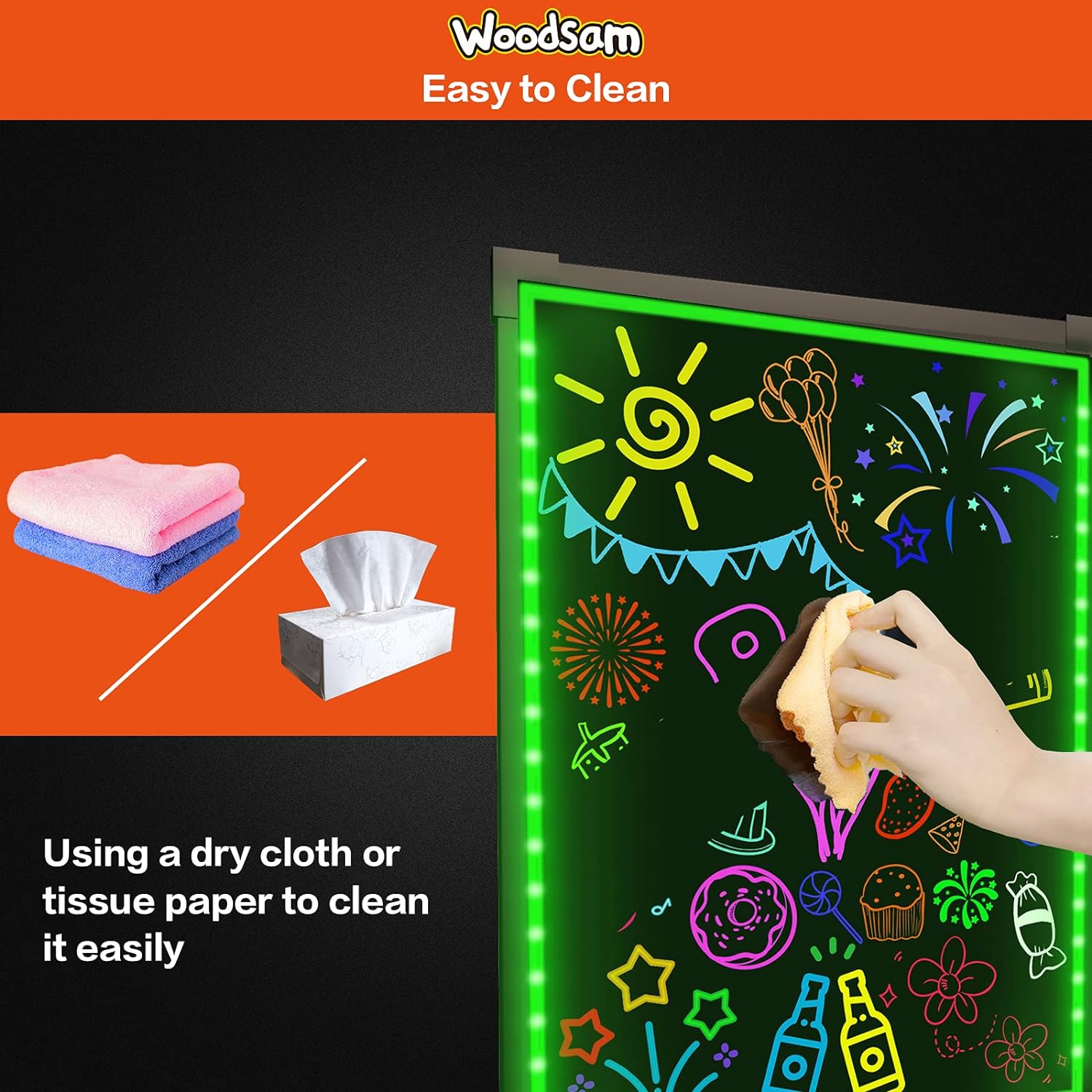 Woodsam LED Drawing Painting Board - 24 x 16 Erasable Non Porous Gla