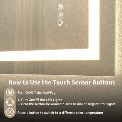 Wall Mounted LED Lighted Bathroom Mirror 20"x28", Anti-Fog, Memory Function, 3 Colors Dimmable