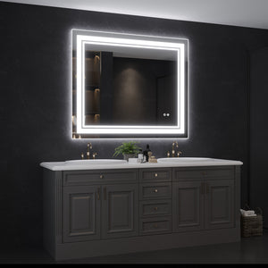 Woodsam LED Bathroom Mirror, Anti-Fog Memory Setting Bathroom Mirror with Lights, 3 Colors Dimmable Lighted Bathroom Mirror Wall Mounted, CRI 90+ Shatterproof Bathroom Mirror Led