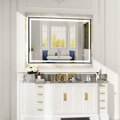 Black Frame LED Lighted Bathroom Mirror 60"x36", Anti-Fog, Memory Function, 3 Colors Dimmable