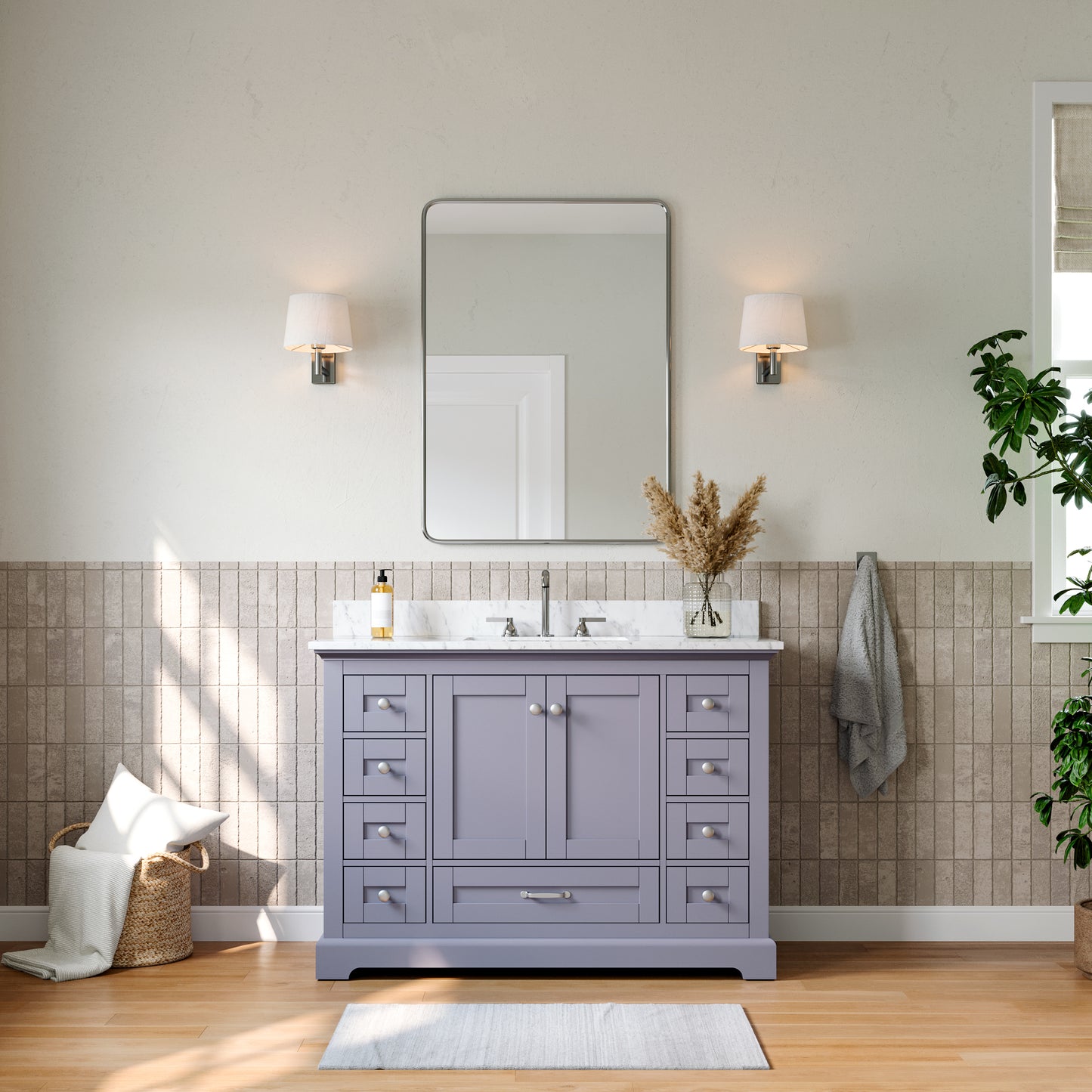 Solid Wood Frame Bathroom Vanity with Spacious Storage