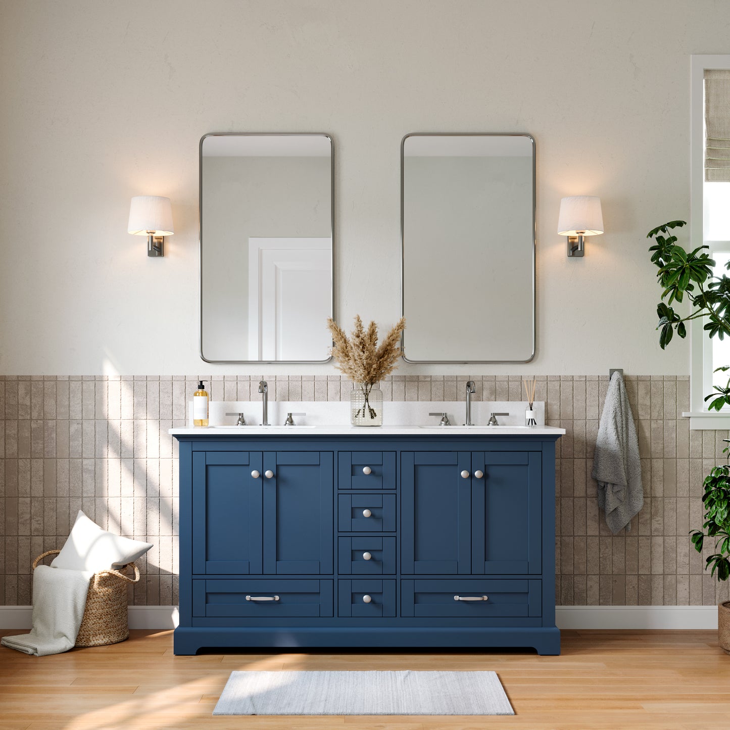 Solid Wood Frame Bathroom Vanity with Spacious Storage