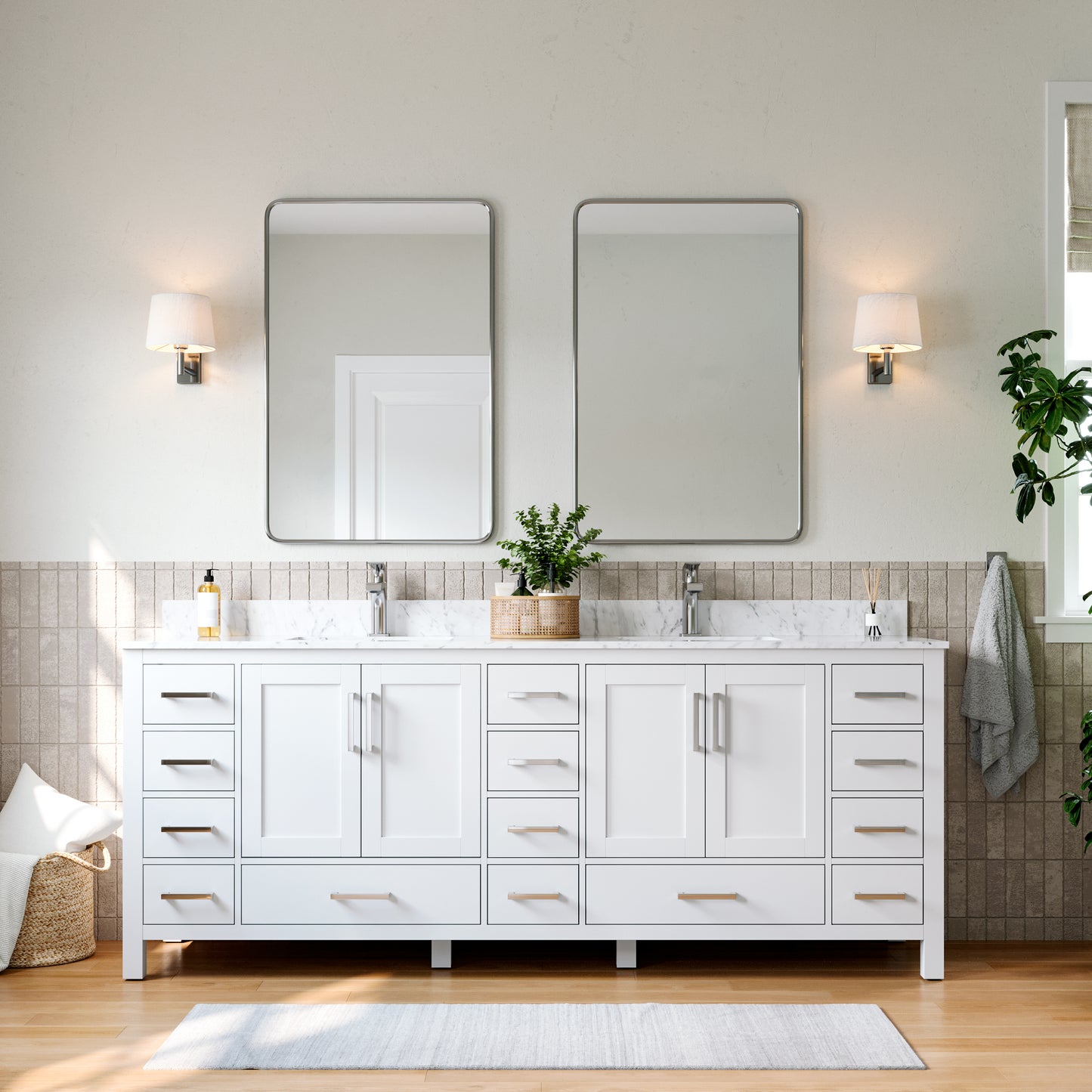 Solid Wood Frame Bathroom Vanity with Spacious Storage
