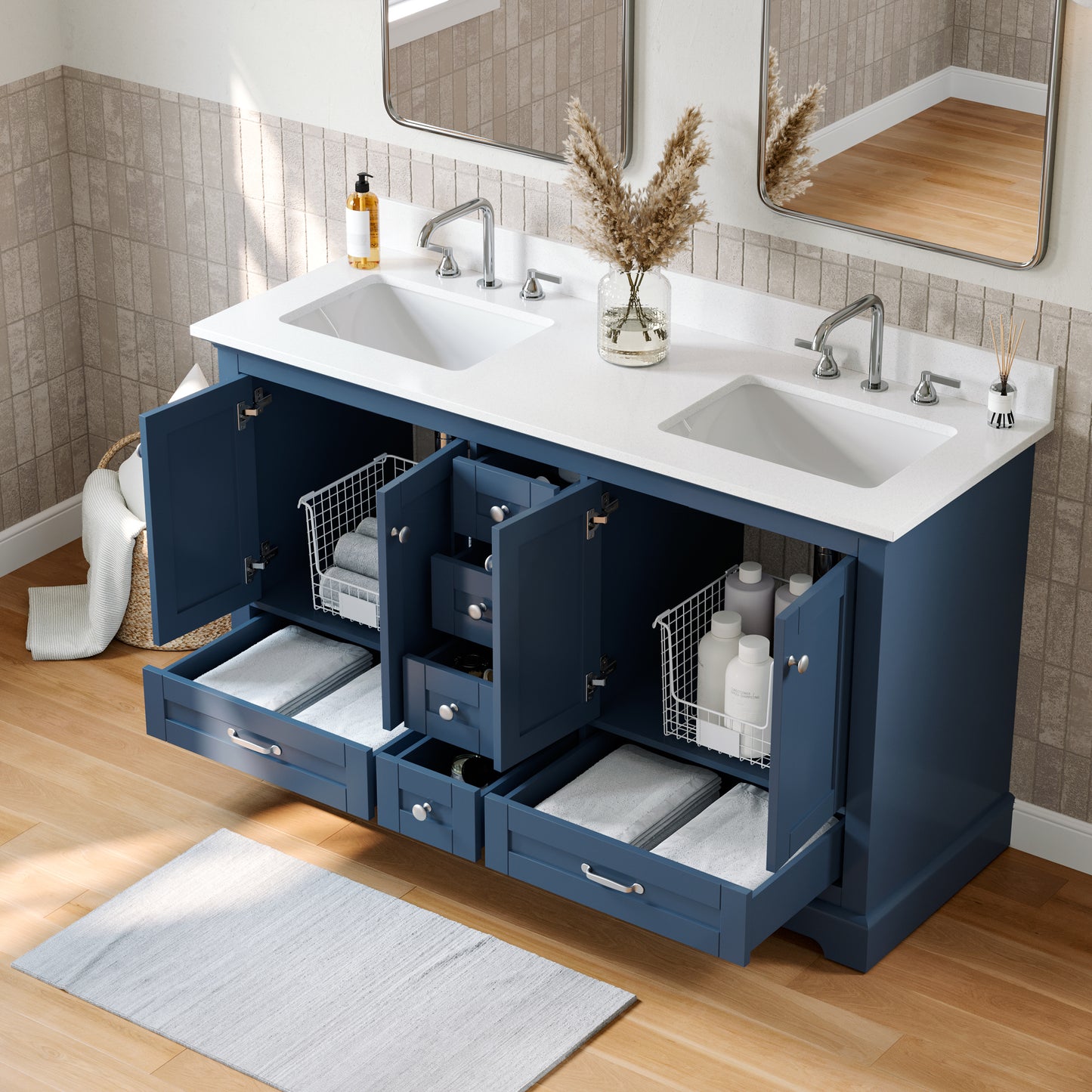 Solid Wood Frame Bathroom Vanity with Spacious Storage