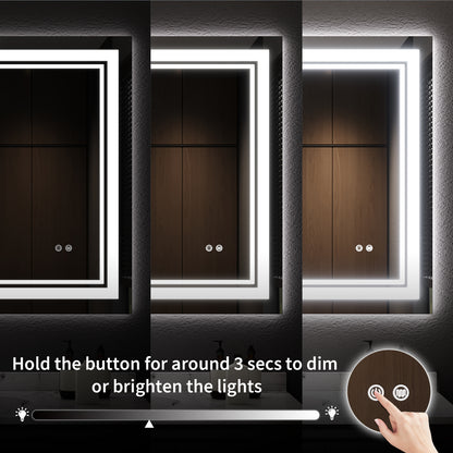 60"x40" LED Bathroom Mirror, Anti-Fog Memory Setting, 3 Colors Dimmable Lighted Bathroom Mirror Wall Mounted