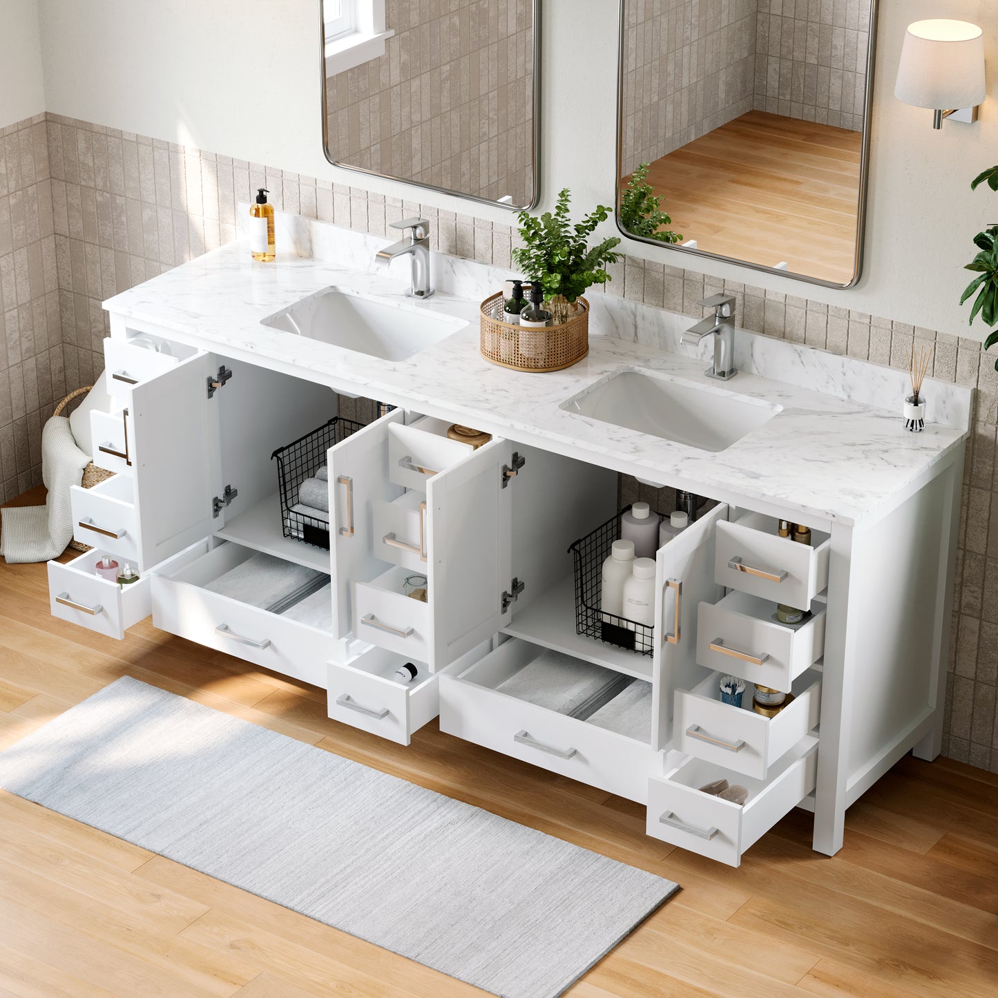 Solid Wood Frame Bathroom Vanity with Spacious Storage