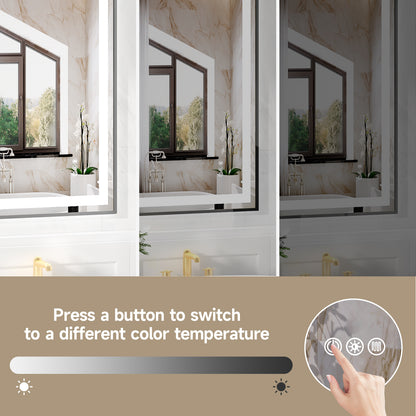 Black Frame LED Lighted Bathroom Mirror 48"x40", Anti-Fog, Memory Function, 3 Colors Dimmable
