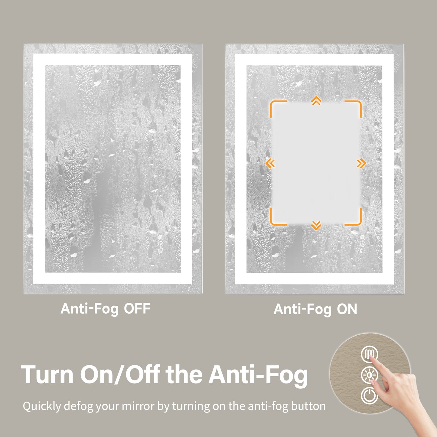 Wall Mounted LED Lighted Bathroom Mirror 28"x36", Anti-Fog, Memory Function, 3 Colors Dimmable