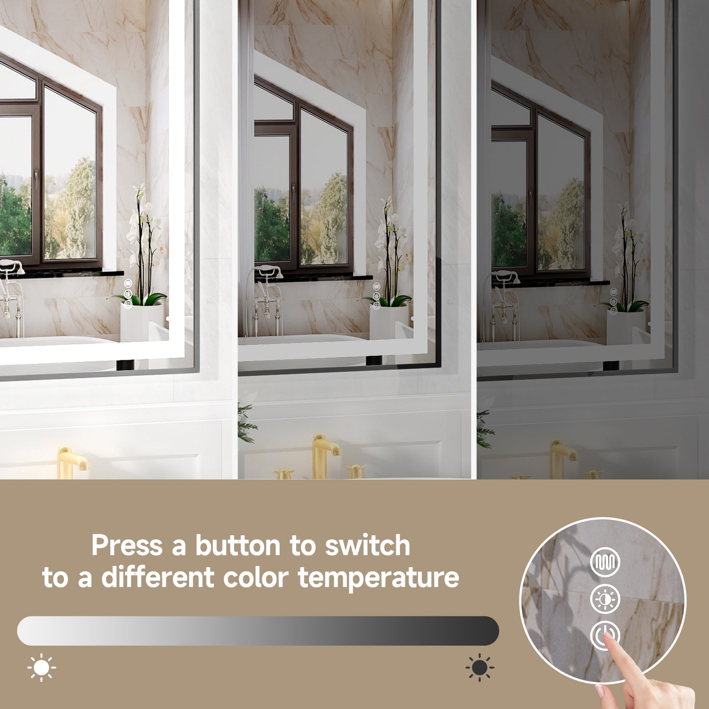 Black Frame LED Lighted Bathroom Mirror 28"x36", Anti-Fog, Memory Function, 3 Colors Dimmable
