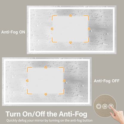 Wall Mounted LED Lighted Bathroom Mirror 72"x36", Anti-Fog, Memory Function, 3 Colors Dimmable