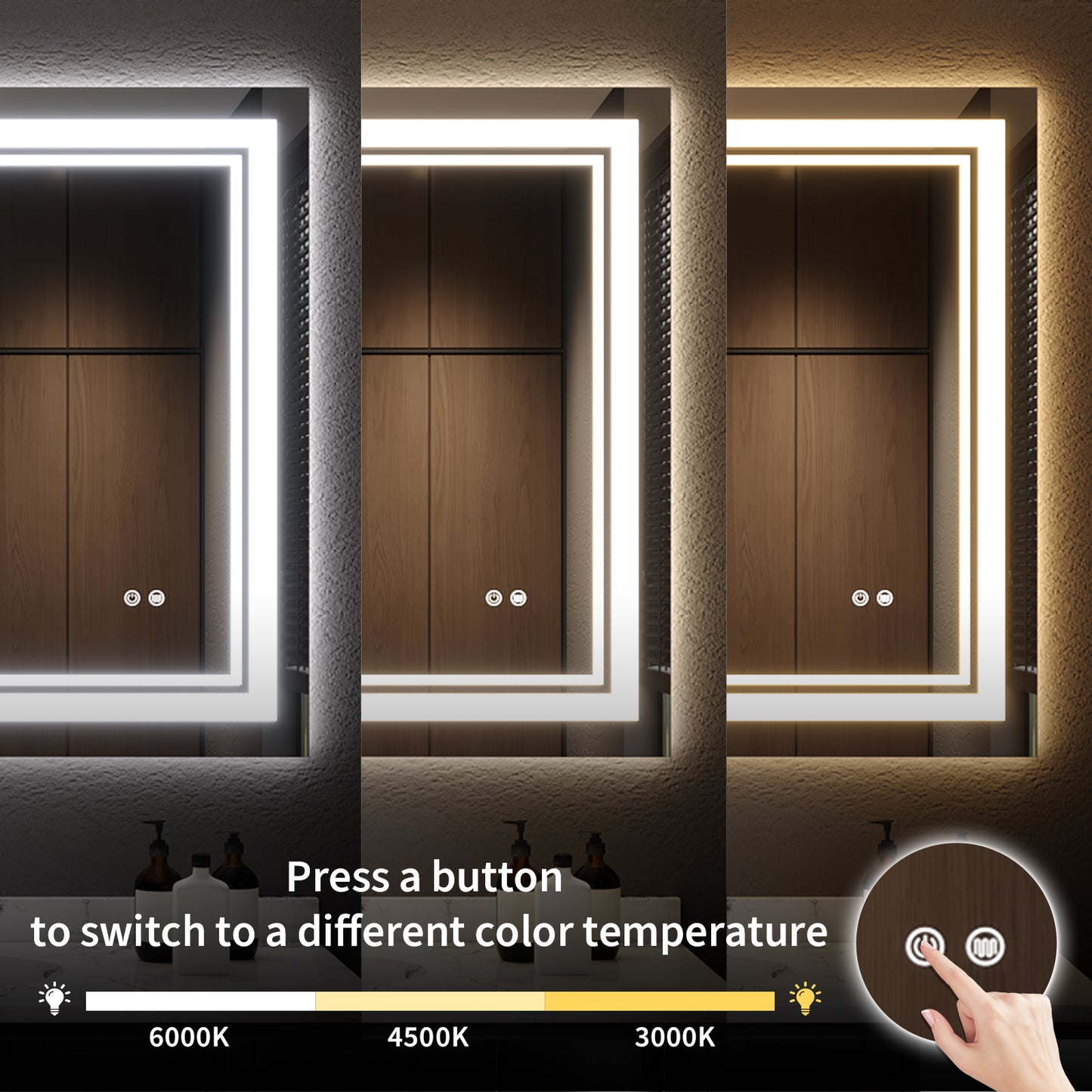 60"x40" LED Bathroom Mirror, Anti-Fog Memory Setting, 3 Colors Dimmable Lighted Bathroom Mirror Wall Mounted