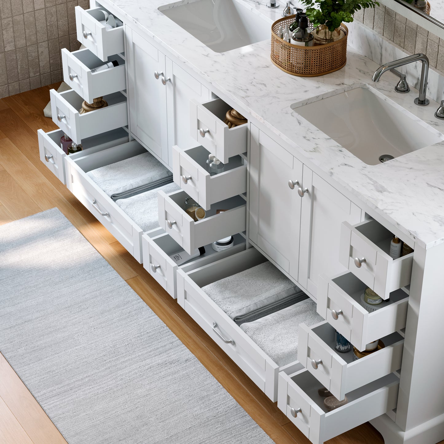 Solid Wood Frame Bathroom Vanity with Spacious Storage