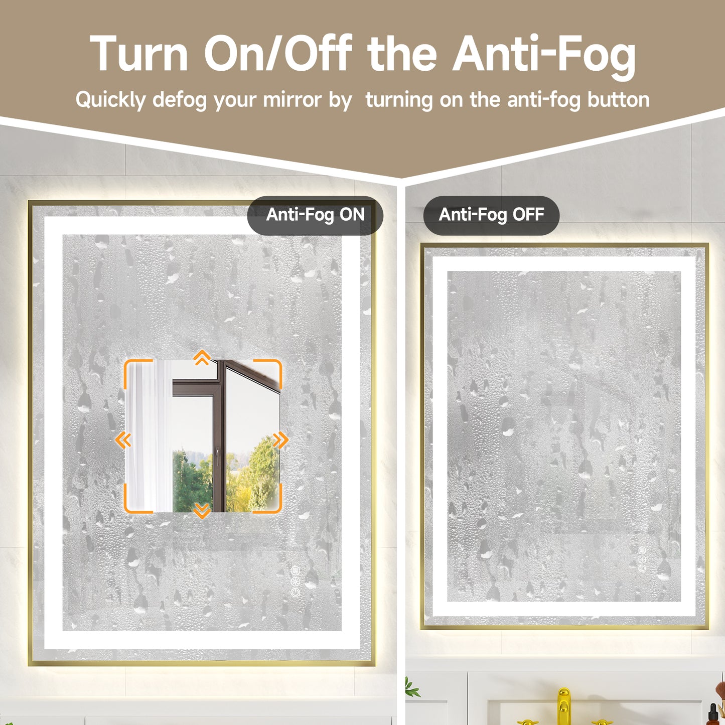 Gold Frame LED Lighted Bathroom Mirror 24"x32", Anti-Fog, Memory Function, 3 Colors Dimmable