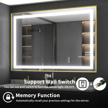 Load image into Gallery viewer, Woodsam LED Bathroom Mirror with Gold Frame, Front Lights Dimmable Wall Mounted Large LED Lighted Mirror, 3 Colors, Anti Fog, Memory Function, Shatterproof, Vertical and Horizontal
