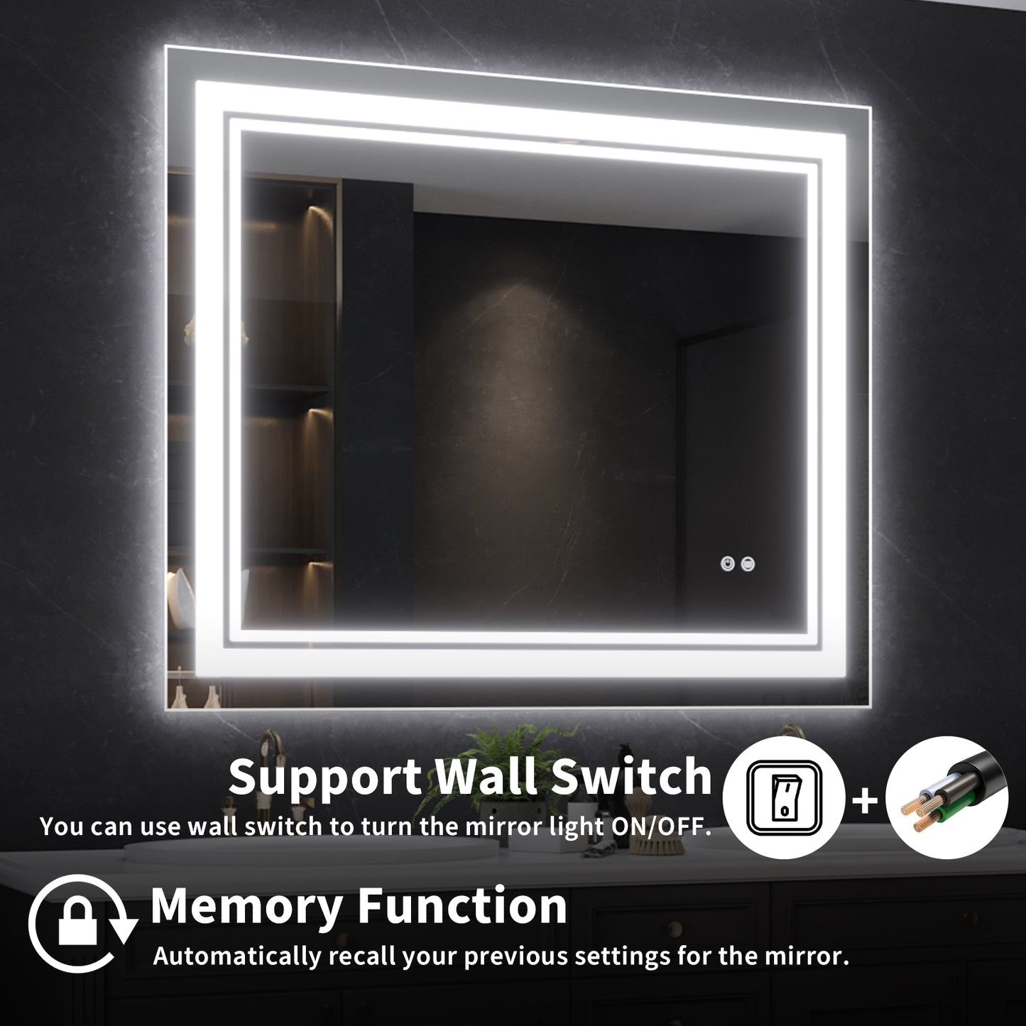60"x40" LED Bathroom Mirror, Anti-Fog Memory Setting, 3 Colors Dimmable Lighted Bathroom Mirror Wall Mounted
