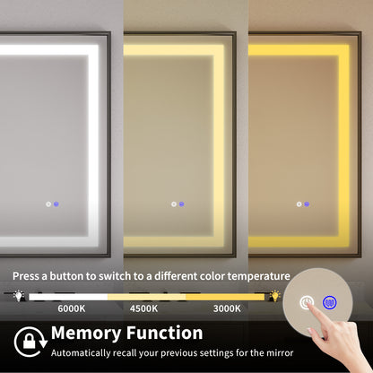 48"x40" LED Bathroom Mirror with Black Frame, Anti-Fog Memory Setting, 3 Colors Dimmable Lighted Bathroom Mirror Wall Mounted