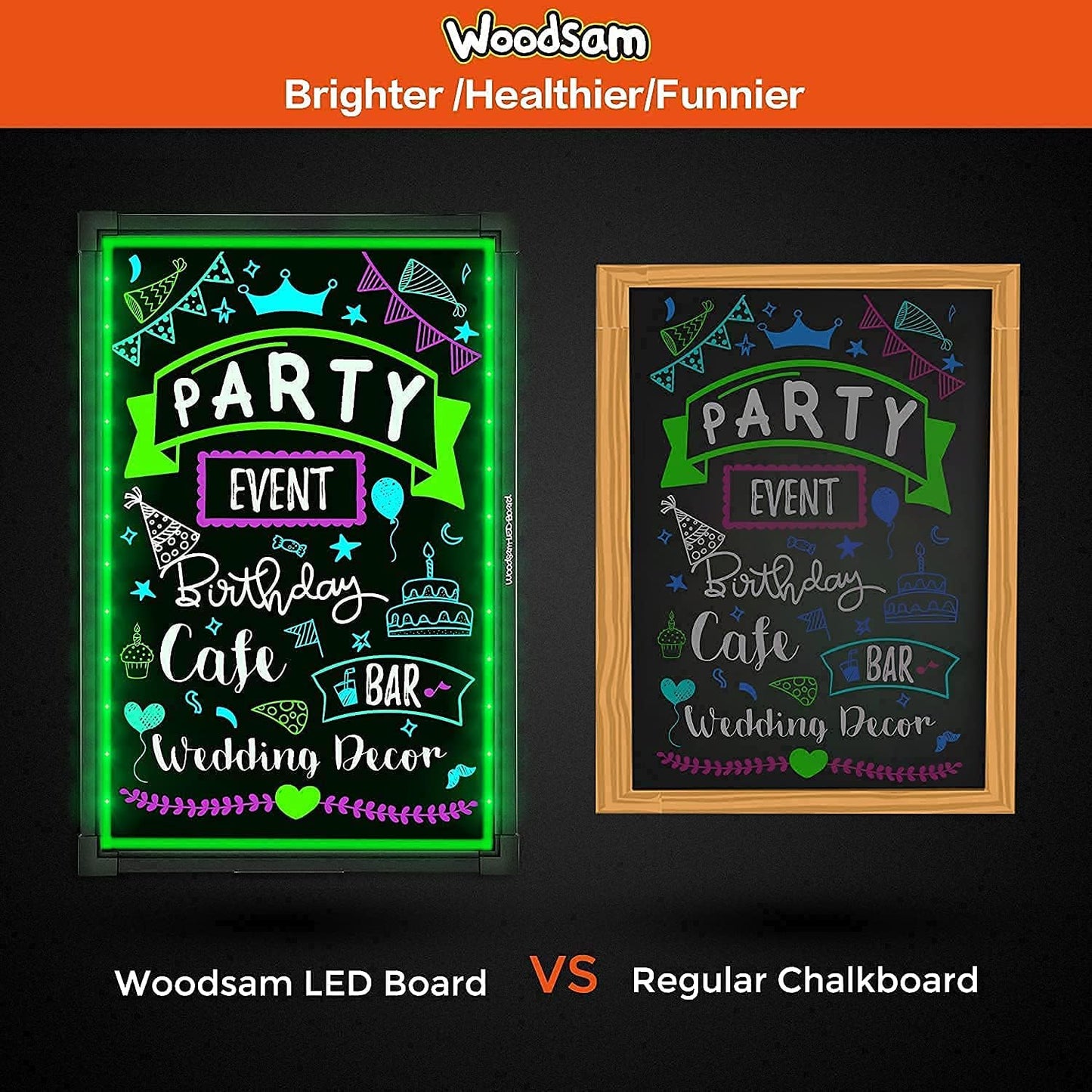 Woodsam LED Message Writing Board - 32"x24" Flashing Illuminated Erasable Neon Sign With 8 Fluorescent Chalk Markers - Perfect For Shop/Cafe/Bar/Menu/Wedding/Decoration/Promotion/School