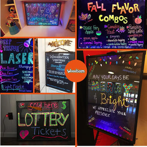 Woodsam LED Drawing Painting Board - 24" x 16" Erasable Non Porous Glass Surface with 8 Fluorescent Window Markers-Best for Chalkboard Blackboard Whiteboard Bulletin/Letter/Spelling/Display/Menu Board