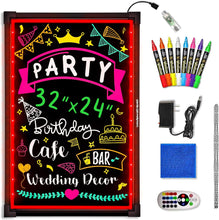Load image into Gallery viewer, Woodsam LED Message Writing Board - 32&quot;x24&quot; Flashing Illuminated Erasable Neon Sign With 8 Fluorescent Chalk Markers - Perfect For Shop/Cafe/Bar/Menu/Wedding/Decoration/Promotion/School