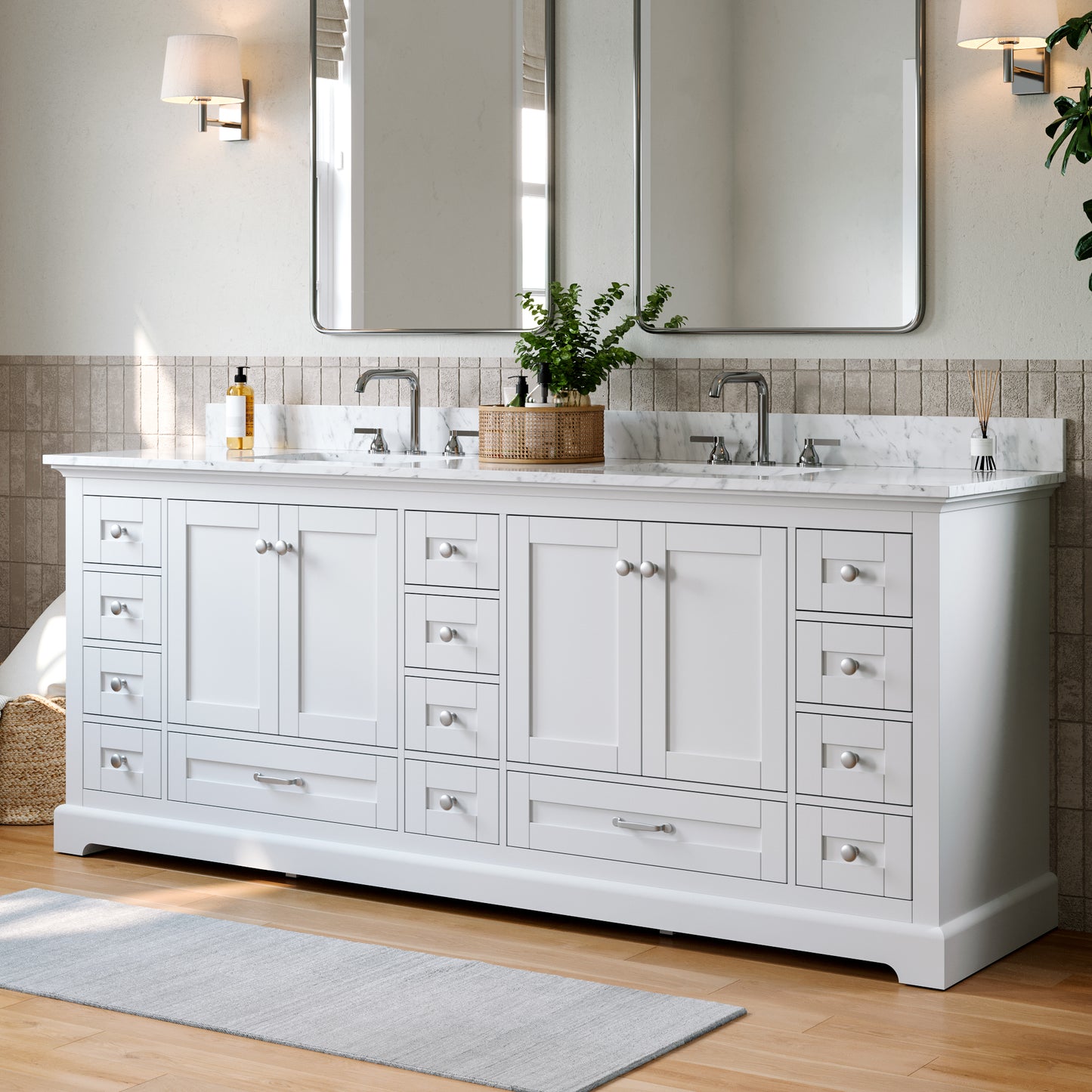 Solid Wood Frame Bathroom Vanity with Spacious Storage