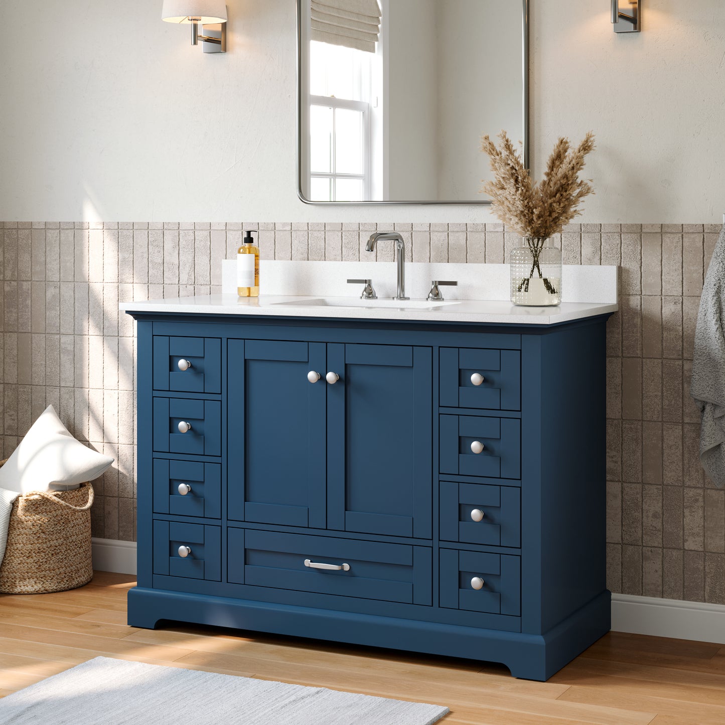 Solid Wood Frame Bathroom Vanity with Spacious Storage