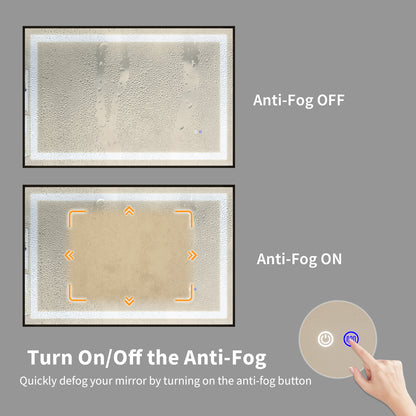 60"x40" LED Bathroom Mirror with Black Frame, Anti-Fog Memory Setting, 3 Colors Dimmable Lighted Bathroom Mirror Wall Mounted