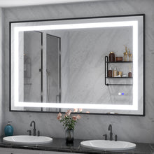 Load image into Gallery viewer, Woodsam LED Bathroom Mirror with Black Frame, Front Lights Dimmable Wall Mounted Large LED Lighted Mirror, 3 Colors, Anti Fog, Memory Function, Shatterproof, Vertical and Horizontal